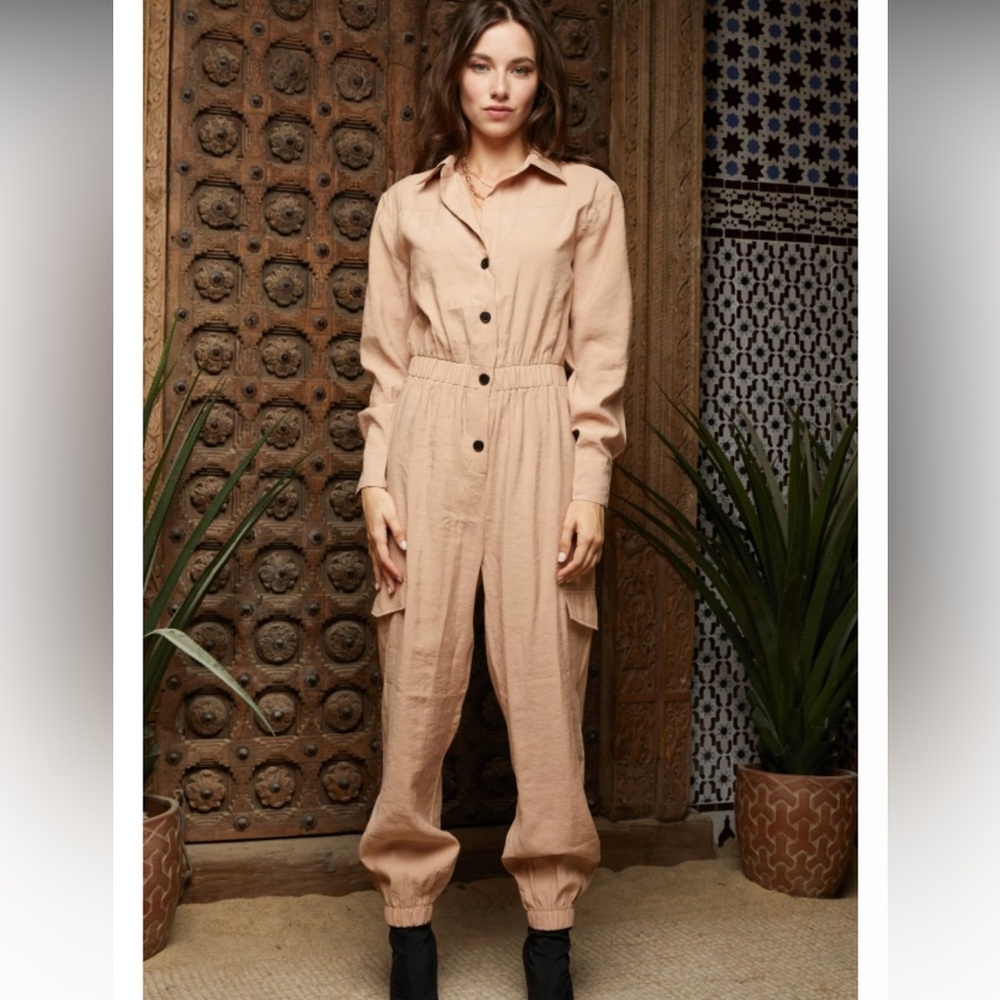 Button Down Khaki Jumpsuit